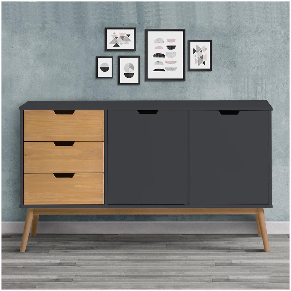 Cassettiera Java 3 Cassetti e 2 Porte Antracite, in Pino Massiccio - Foto 2