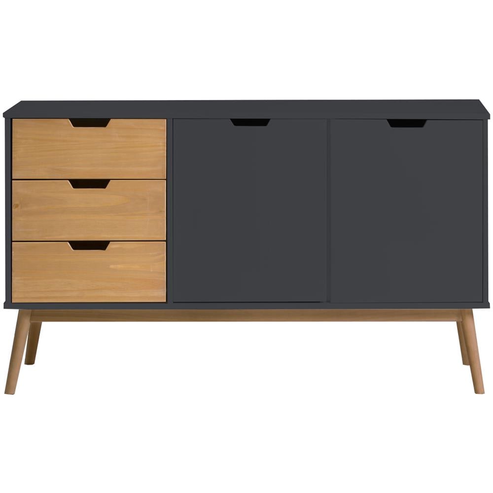 Cassettiera Java 3 Cassetti e 2 Porte Antracite, in Pino Massiccio - Foto 1