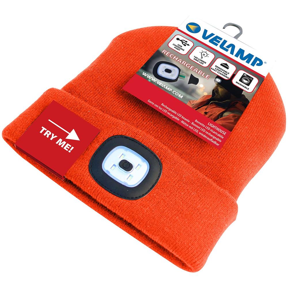 Lighthouse: Cappellino Con Luce Frontale Led Ricaricabile. Arancione - Foto 3