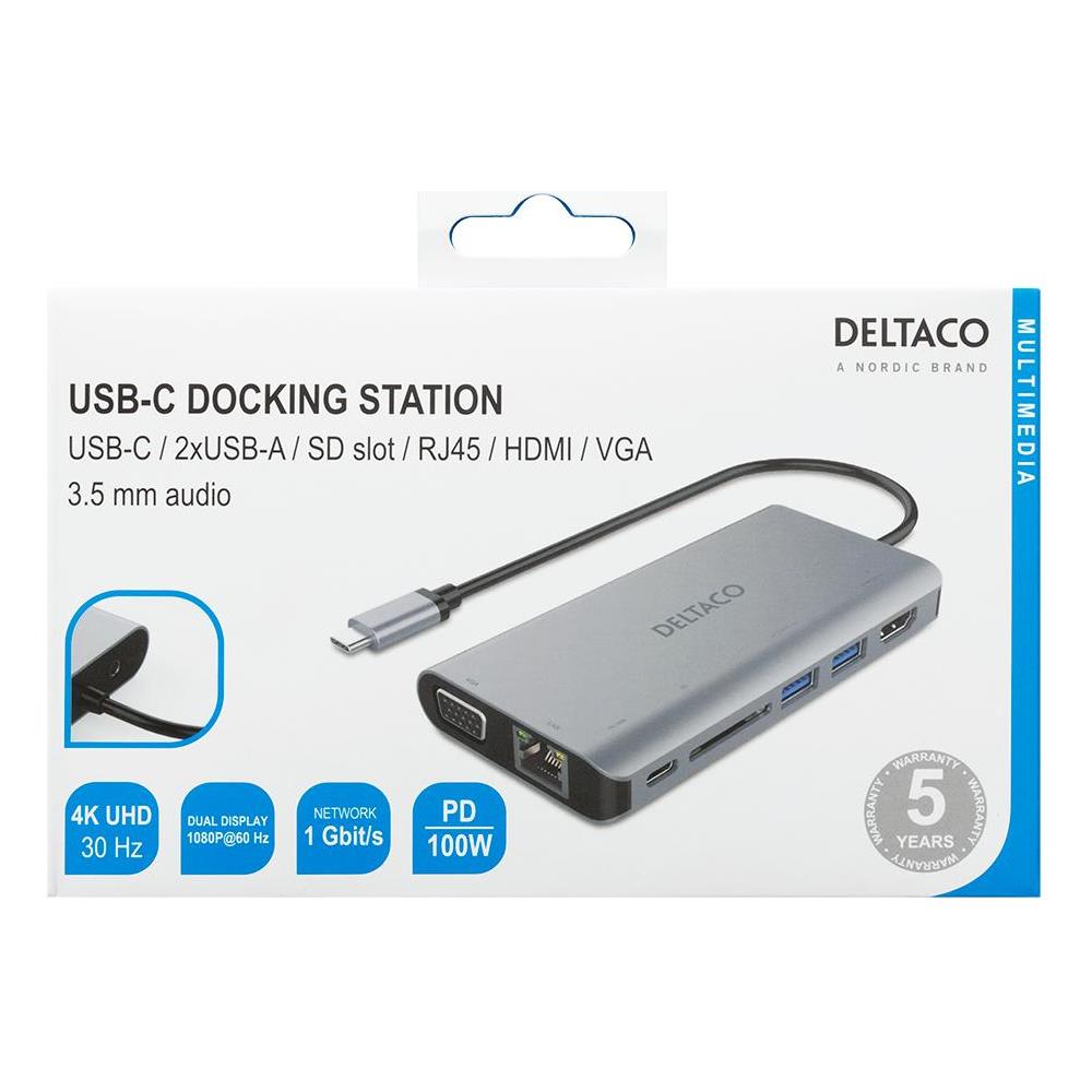 Docking Station Usb-c Deltaco Hdmi / Vga / 2xusb-a Pd 3.0 Spc Grigio - Foto 2