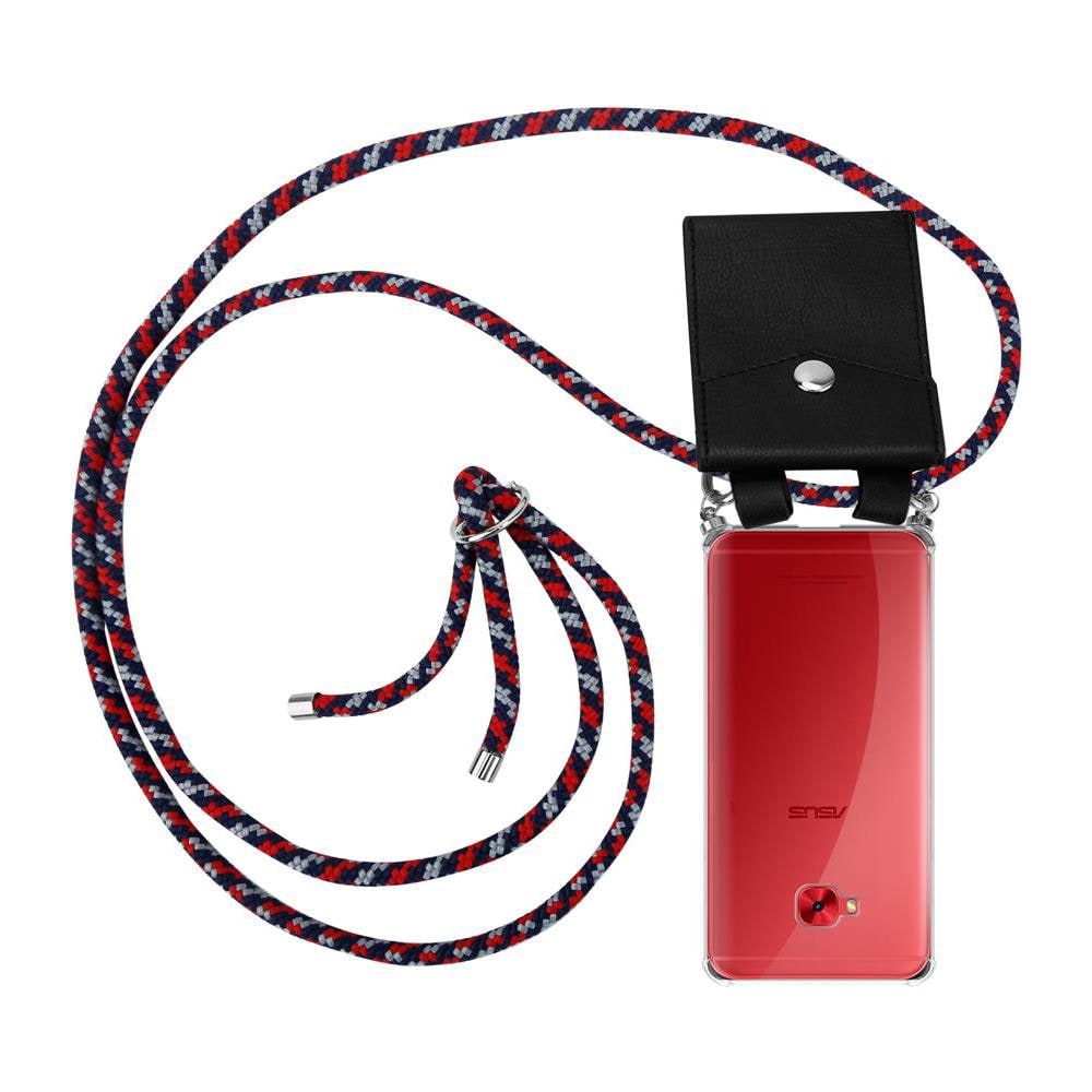 Catena Di Telefoni Cellulari Compatibile Con Asus Zenfone 4 Selfie Pro In Rosso Blu Bianco - Coperchio Protettivo In Silicone Con Anelli D'argento, Cinturino In Corda E Custodia Staccabile - Foto 1