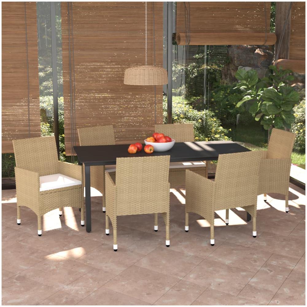 Set Pranzo Da Giardino 7 Pz Con Cuscini In Polyrattan Beige - Foto 1
