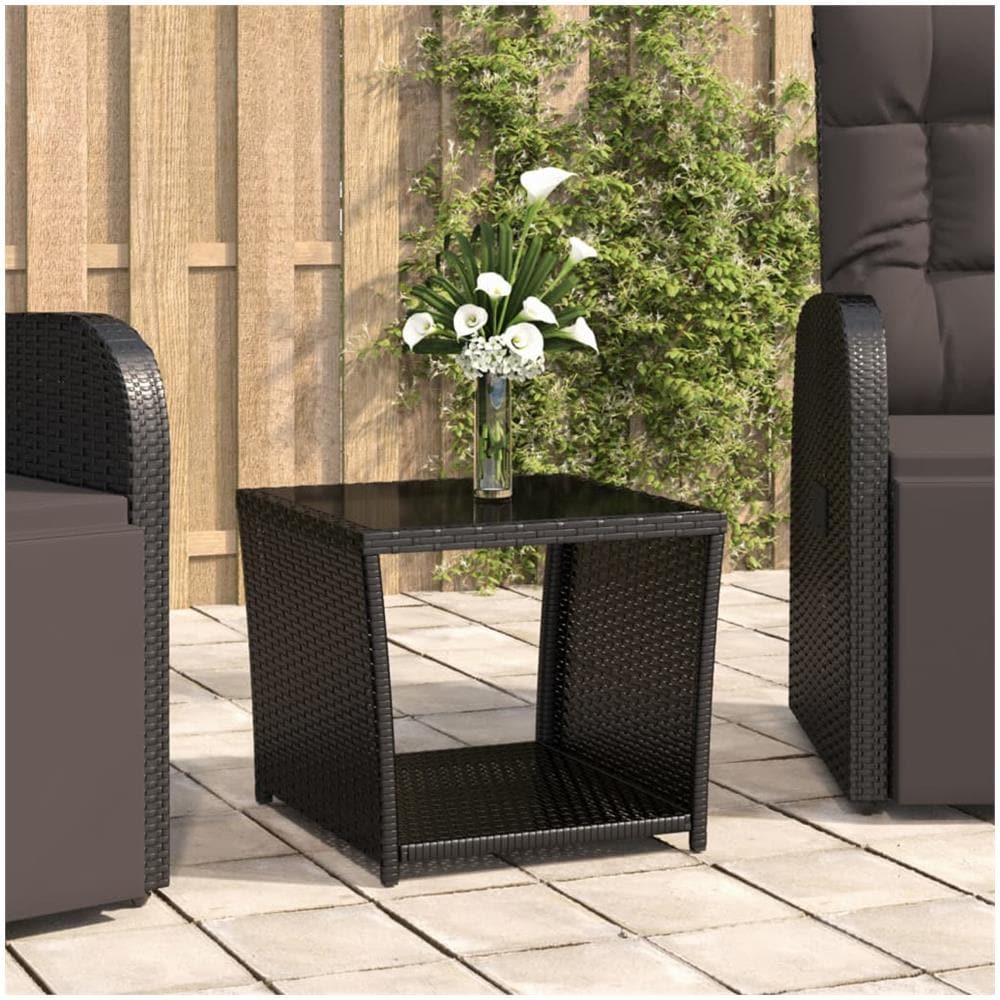 Tavolino Con Piano Vetro Nero In Polyrattan E Vetro Temperato - Foto 1