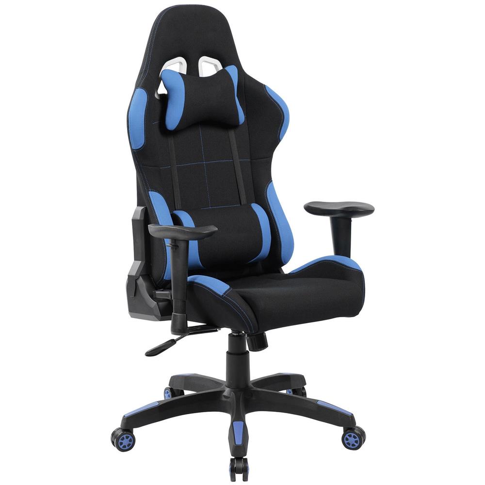 Sedia Da Gaming Bundaberg, Poltrona Da Gaming Adulto, Sedia Da Scrivania, 57x72h124/134 Cm, Nero E Blu - Foto 1