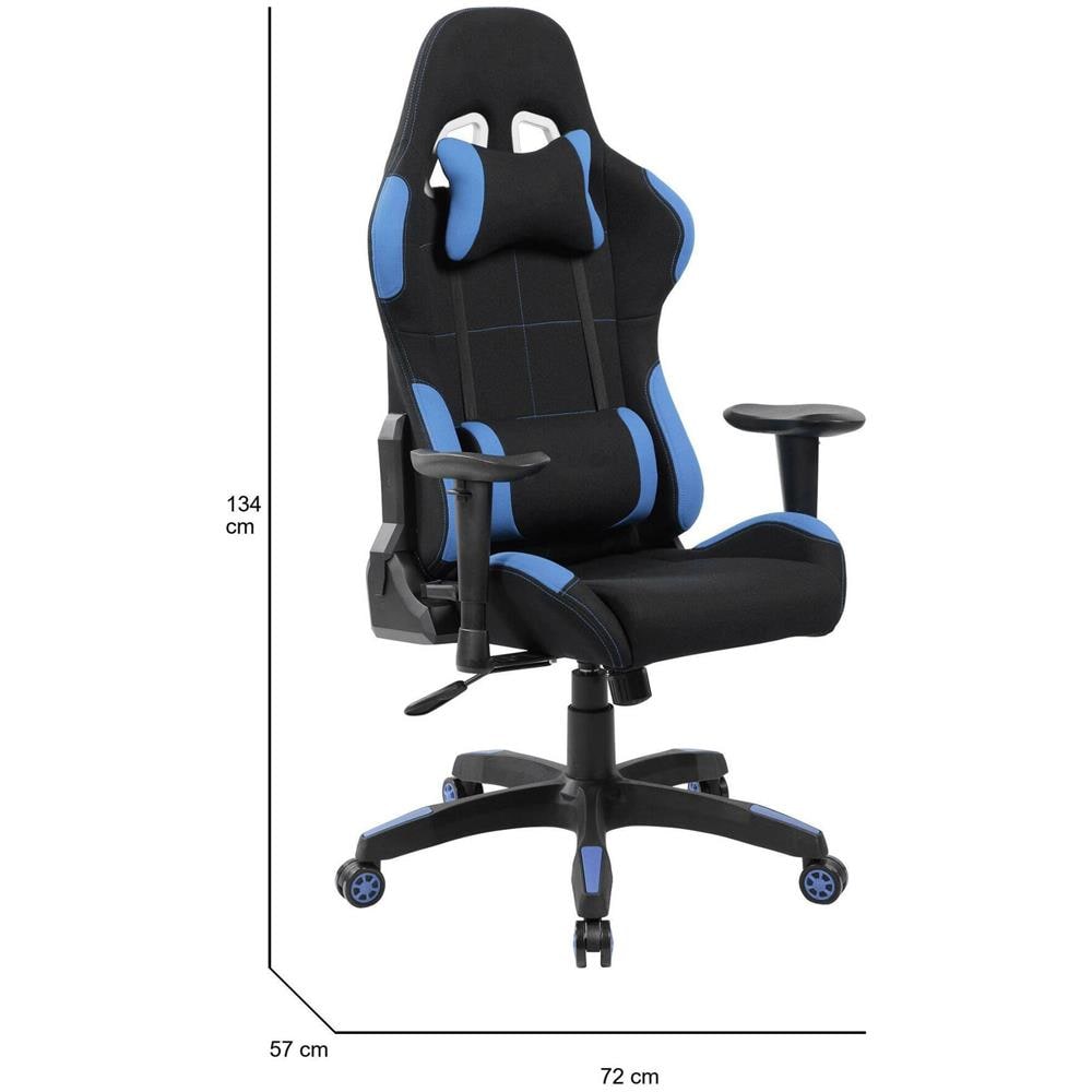 Sedia Da Gaming Bundaberg, Poltrona Da Gaming Adulto, Sedia Da Scrivania, 57x72h124/134 Cm, Nero E Blu - Foto 2