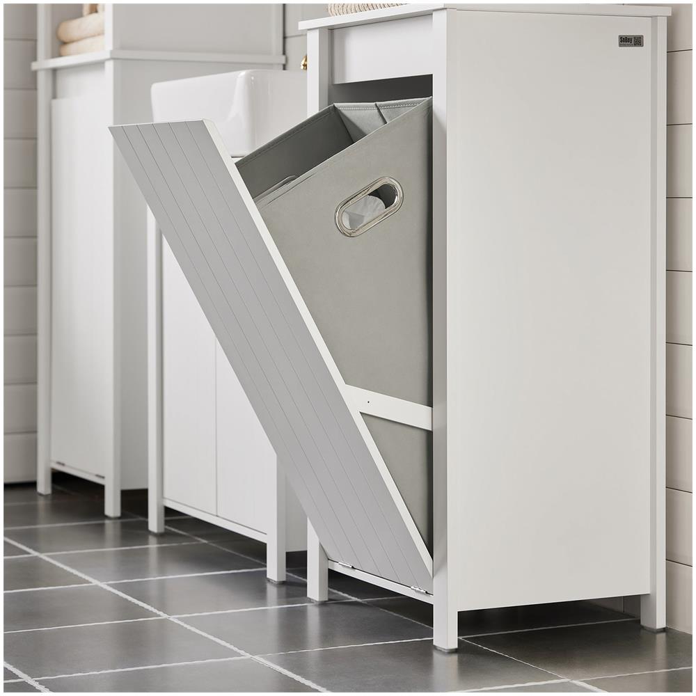 Mobile Porta Biancheria Per Bagno Mobile Lavanderia Con Sacco Portabiancheria Pieghevole Bianco 45x35x85,5cm Bzr100-w - Foto 2