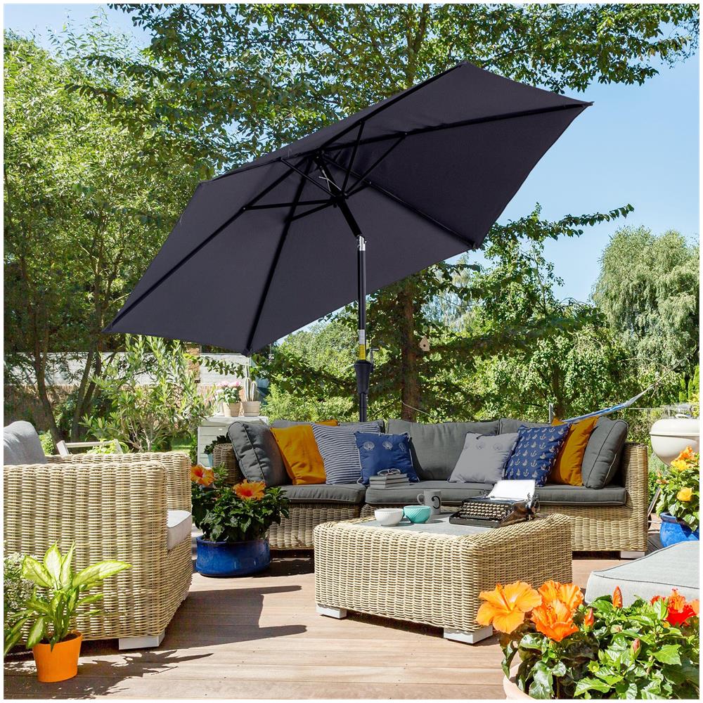 Ombrellone da Giardino 2.6x2.4 m Inclinabile con Manovella, in Alluminio e Poliestere Grigio e Nero - Foto 2