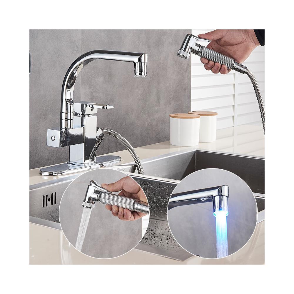 Rubinetto per lavello da cucina, Blackswan, tipo M182, con LED e doccia, modello cromato, misura 25 cm - Foto 4