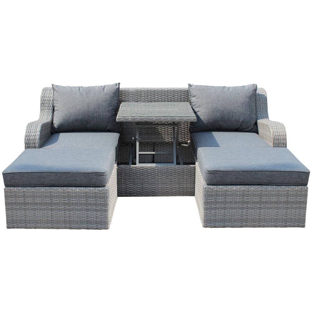 Grandis - Divano Da Giardino Con 2 Pouf Completo Di Cuscino Intreccio In Rattan Sintetico - Foto 1