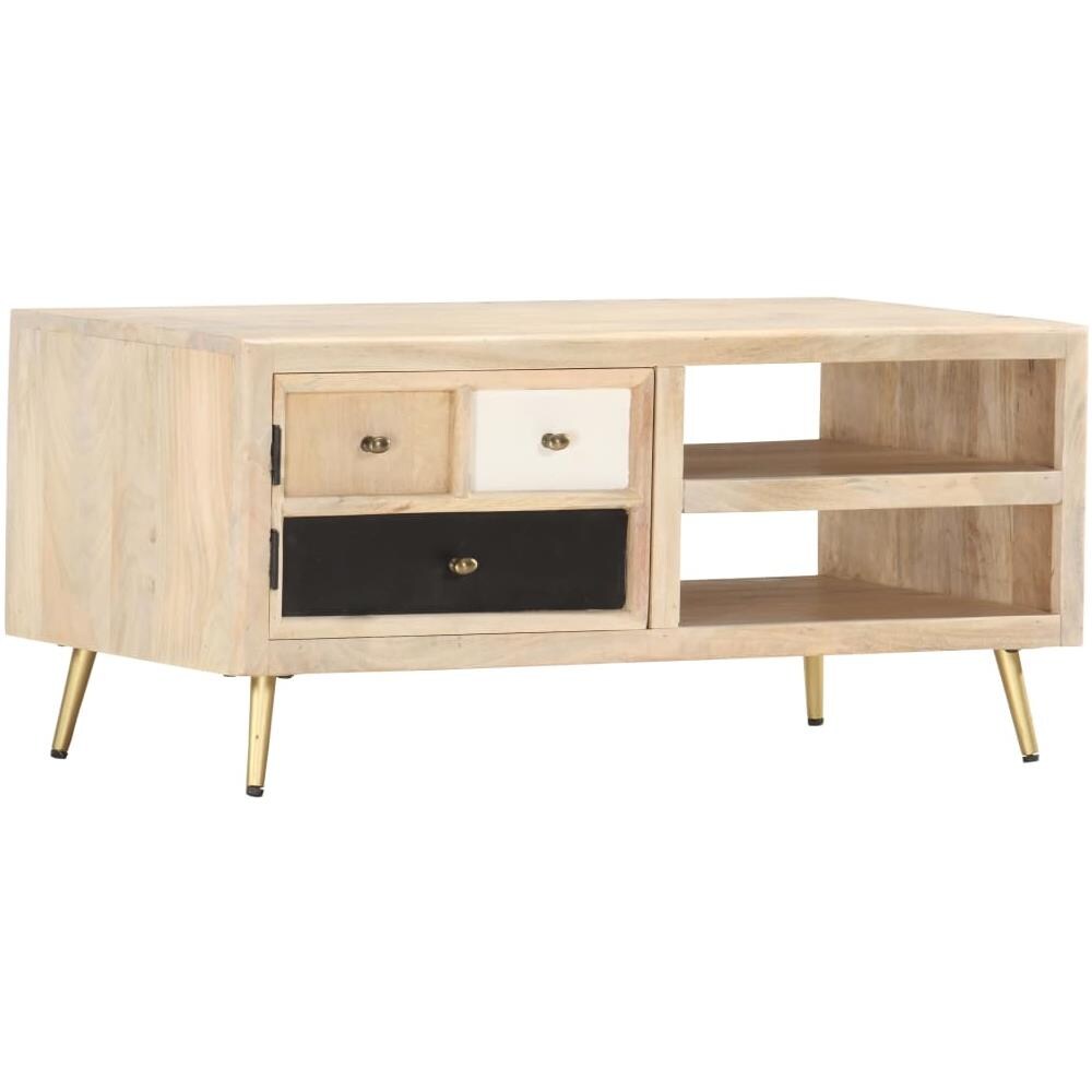 Tavolino Da Caffè 90x45x40 Cm In Legno Massello Di Mango - Foto 8