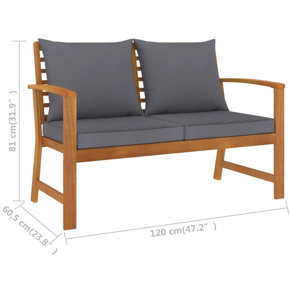 Panca da Giardino 120 cm Cuscino Grigio Scuro Legno di Acacia - Foto 2