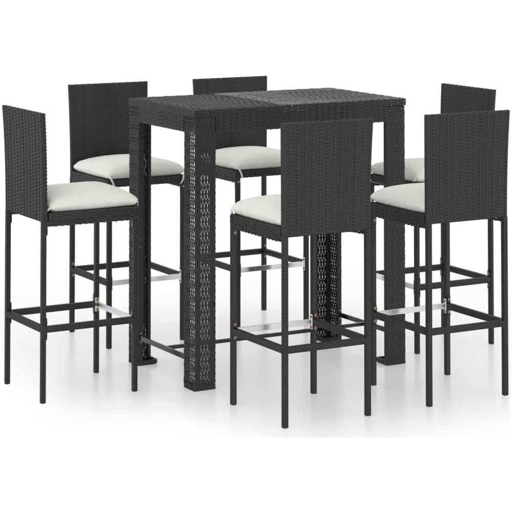 Set Bar Da Giardino 7 Pz Con Cuscini In Polyrattan Nero - Foto 1