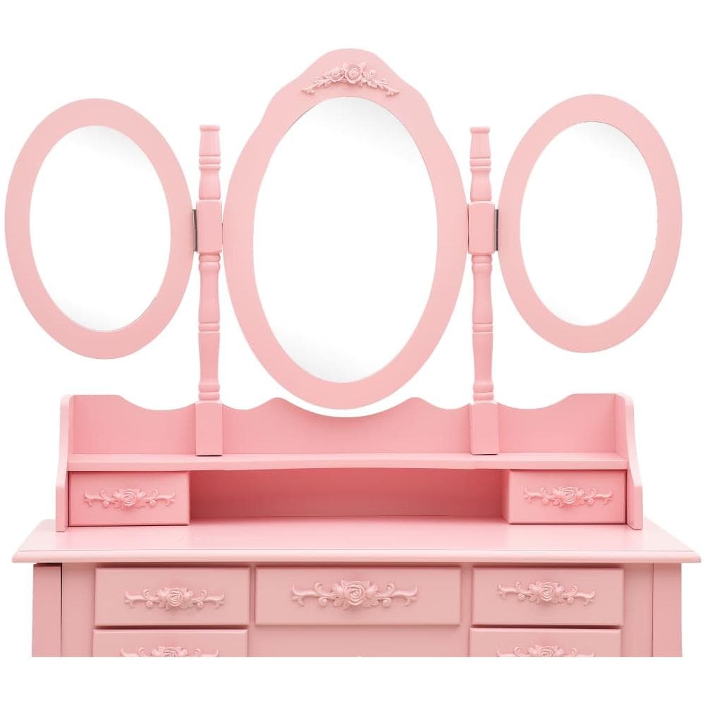 Tavolo Da Trucco Con Sgabello E Specchio Pieghevole In 3 Rosa - Foto 8