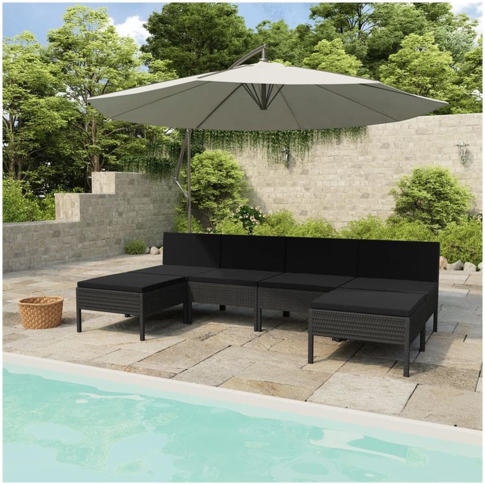 Set Divani Da Giardino 6 Pz Con Cuscini In Polyrattan Nero - Foto 1