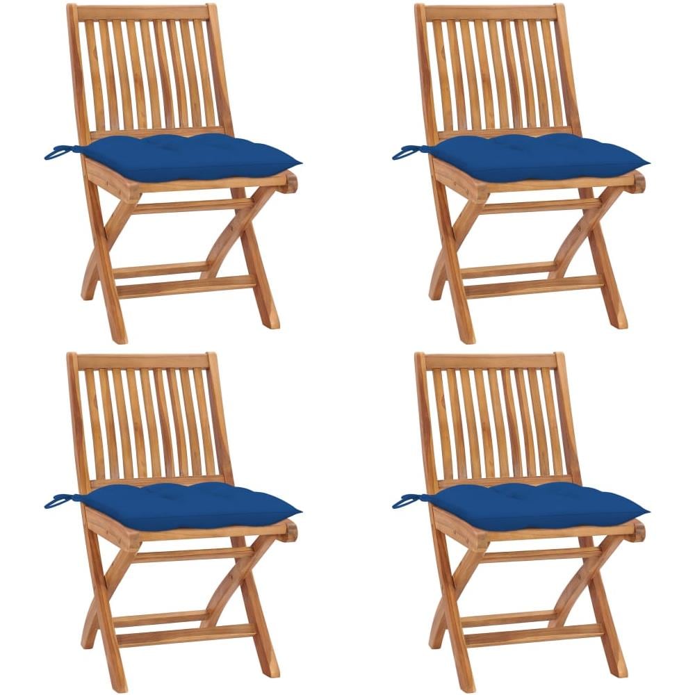 Sedie da Giardino Pieghevoli con Cuscini 4 pz Massello di Teak - Foto 1