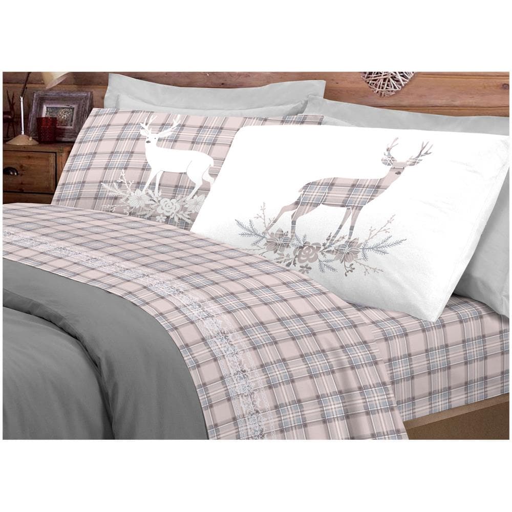 BIANCHERIAWEB Completo Lenzuola Flanella 100% Cotone Singolo - Torino Quadri Rigato Rosa, Made In Italy