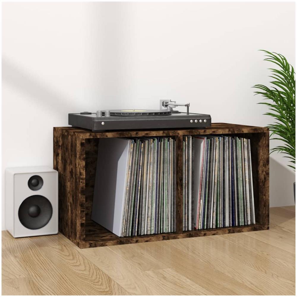 Contenitore per Vinili Rovere Fumo 71x34x36cm Legno Multistrato - Foto 1