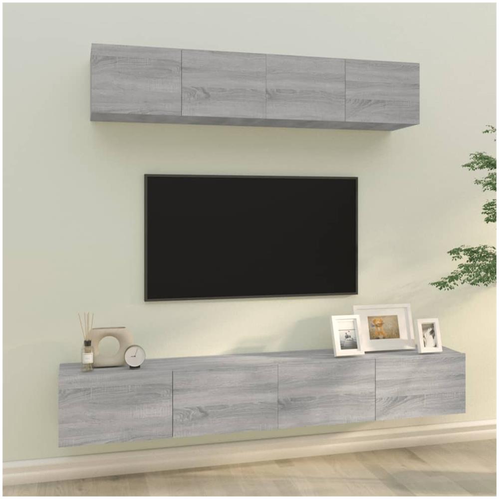 Set Di Mobili Porta Tv 4 Pz Grigio Sonoma In Legno Multistrato - Foto 1