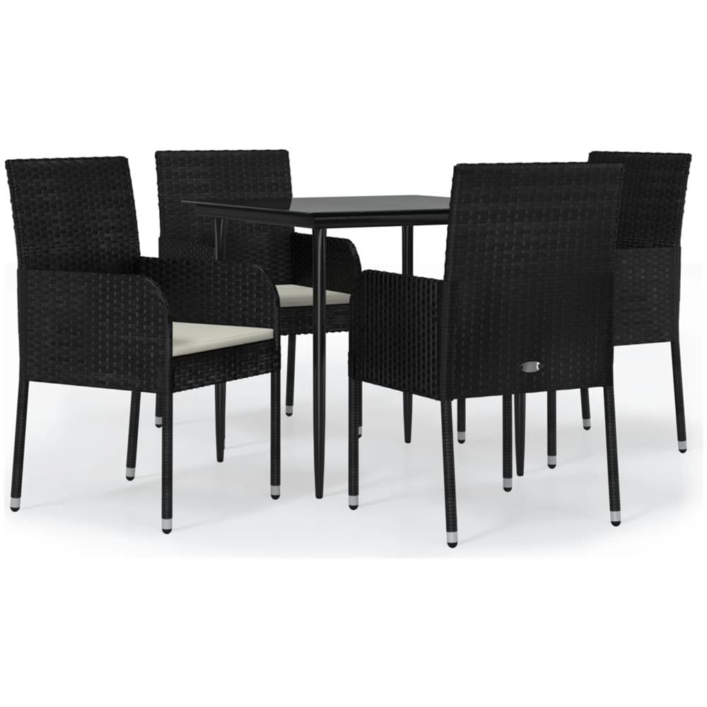 Set Da Pranzo Da Giardino 5 Pz Nero Con Cuscini In Polyrattan - Foto 2