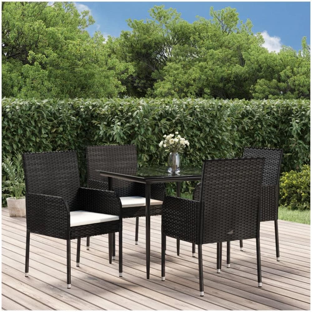 Set Da Pranzo Da Giardino 5 Pz Nero Con Cuscini In Polyrattan - Foto 1