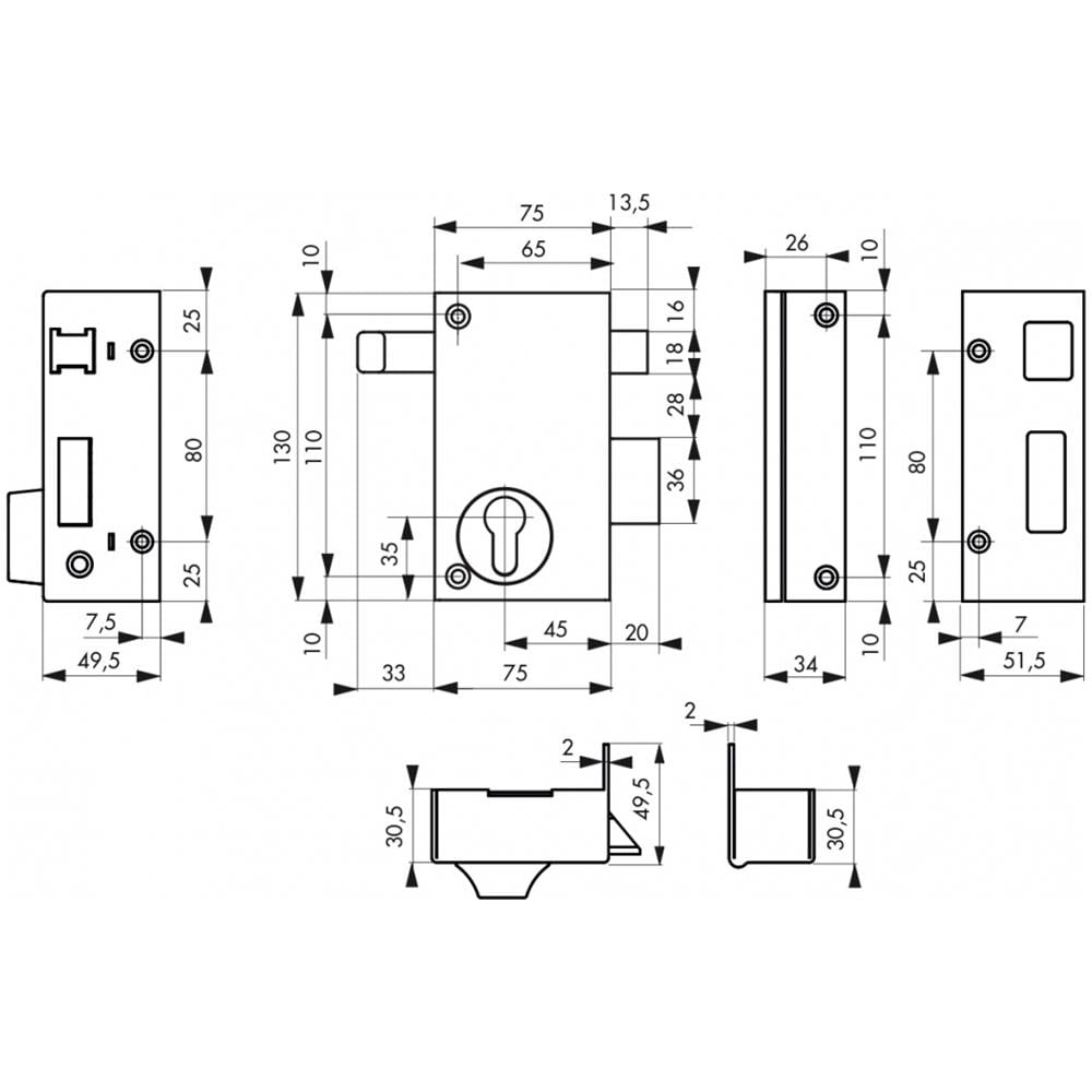 Serratura Verticale Da Applicare Doppio Cilindro A Tirante Per Porta Esterna, Asse 45mm, Destra, 75x130mm, Nero - - Foto 1