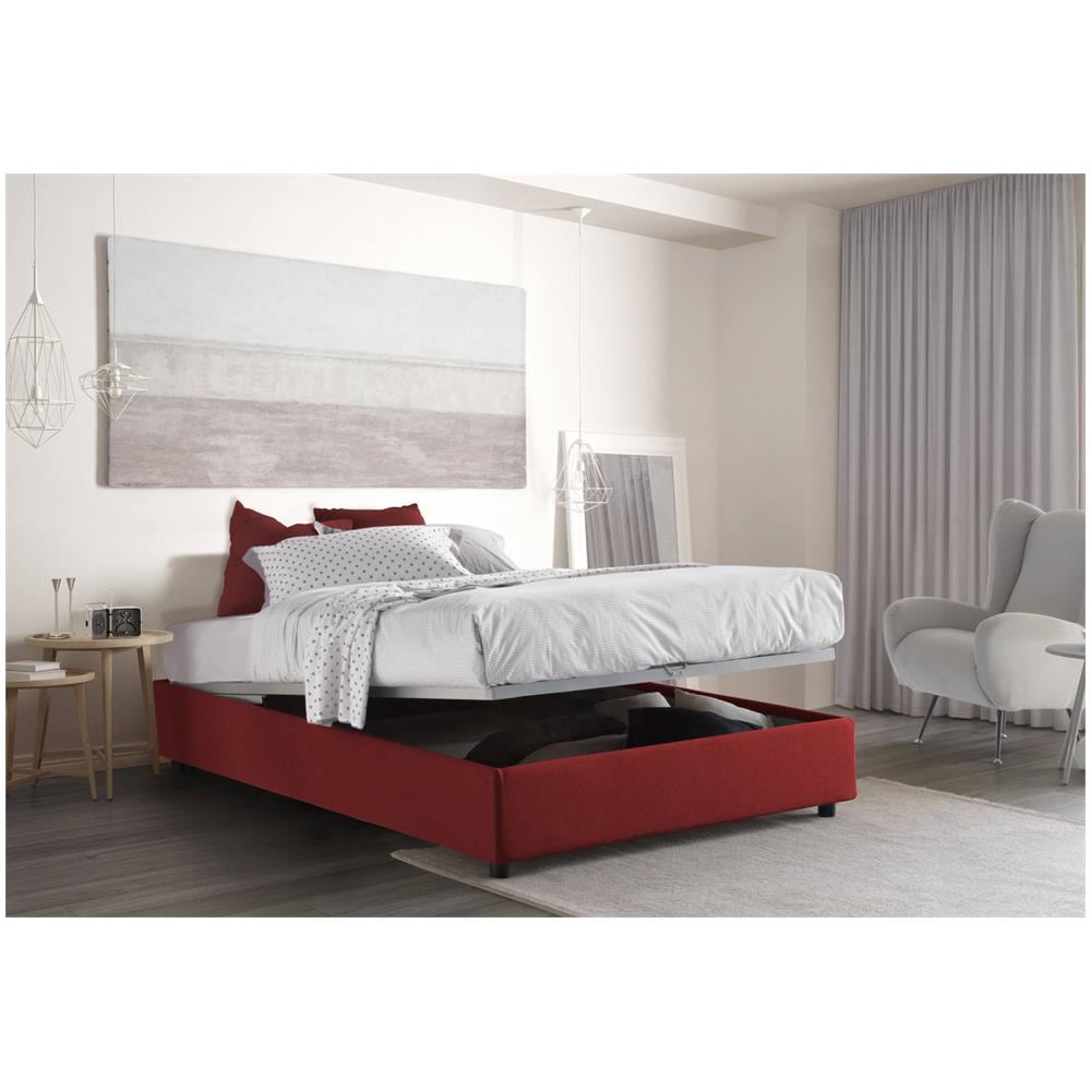 Letto Matrimoniale Elisa, Letto Contenitore Con Rivestimento In Tessuto, 100% Made In Italy, Apertura Frontale, Adatto Per Materasso Cm 160x190, Rosso - Foto 2