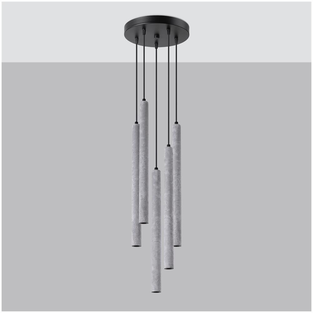Sollux Lighting Lampada A Sospensione Pastelo 5p In Cemento Sl.1275 - Moderno Lampade A Sospensione Grigio 110x25x25 Cm - Foto 2