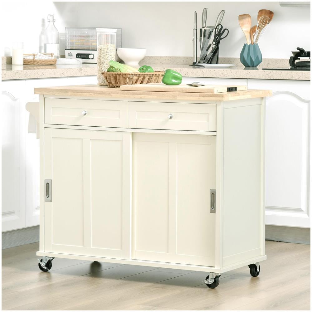 Isola per Cucina per Utensili e Accessori con Cassetti, Armadietto e Portasciugamani, 110x49.5x89.5 cm, Bianco - Foto 2