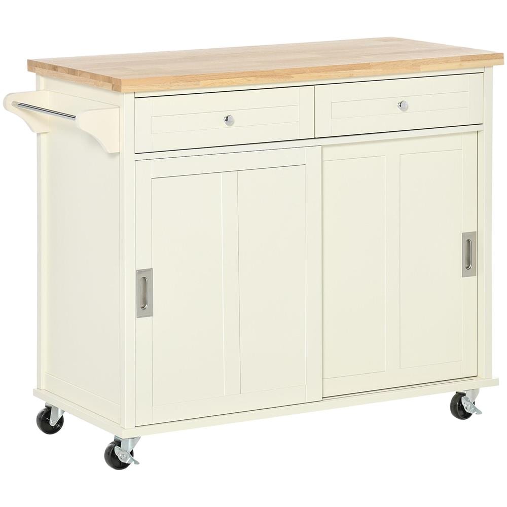 Isola per Cucina per Utensili e Accessori con Cassetti, Armadietto e Portasciugamani, 110x49.5x89.5 cm, Bianco - Foto 1