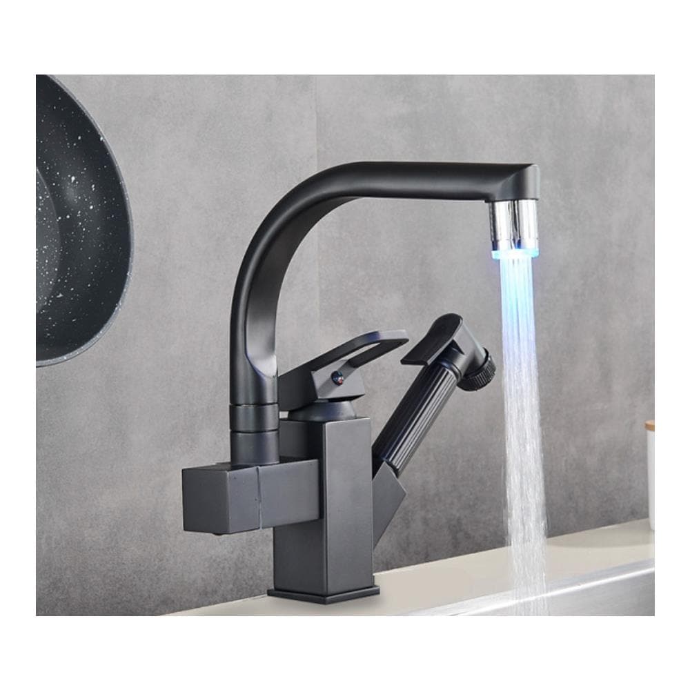 Rubinetto per lavello da cucina, Blackswan, tipo M181, con LED e doccia, modello nero, misura 25 cm - Foto 2