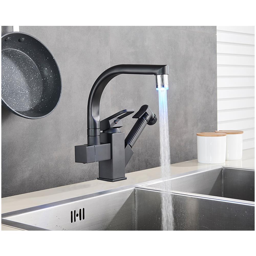 Rubinetto per lavello da cucina, Blackswan, tipo M181, con LED e doccia, modello nero, misura 25 cm - Foto 4