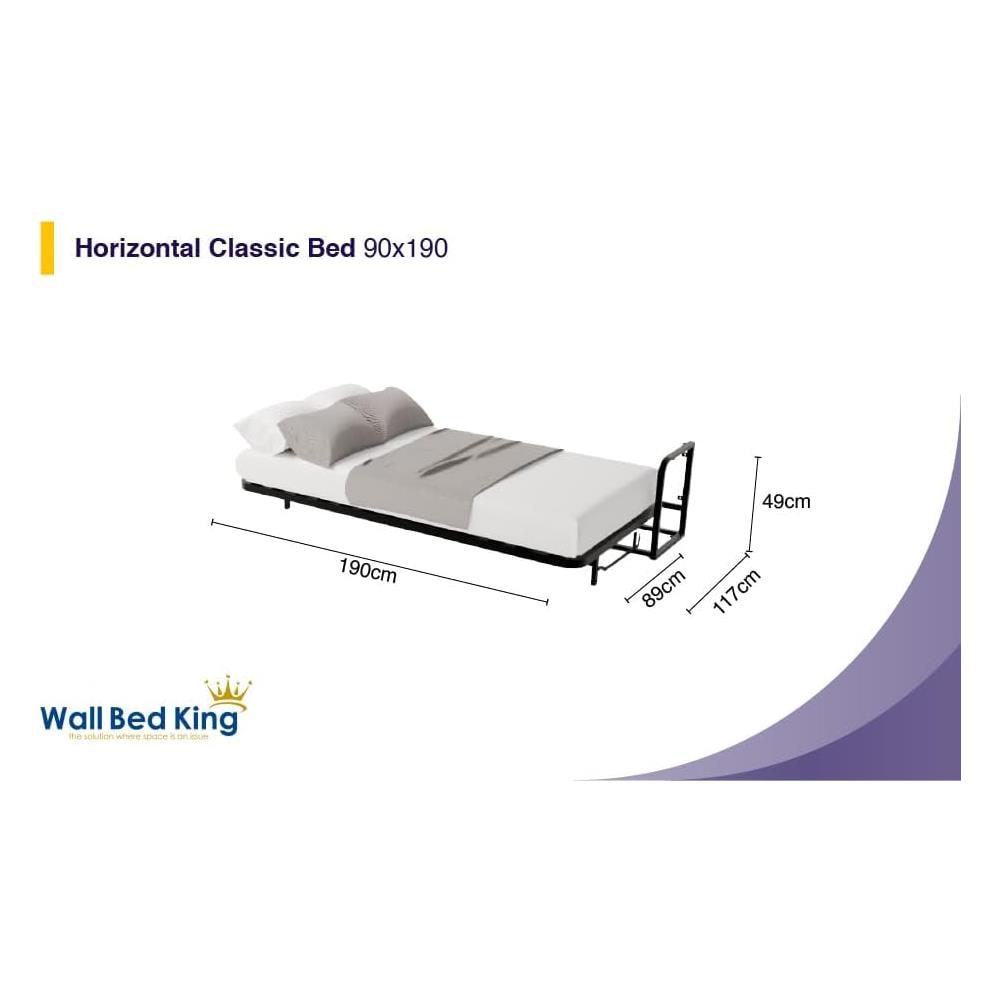 Letto a Scomparsa Orizzontale Classic 190 x 90 - Meccanismo a Pistone a Gas, Supporta fino a 250kg, Design Salva-spazio, Montaggio Facile, Compatibile con Materassi (Spessore Fino a 30cm) - Foto 2