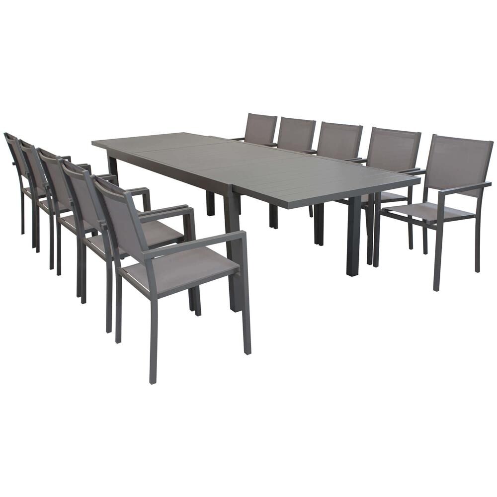 Set Tavolo Giardino Rettangolare Allungabile 200/300 X 100 Con 10 Poltrone In Alluminio Taupe Da Esterno Giardino - Foto 1