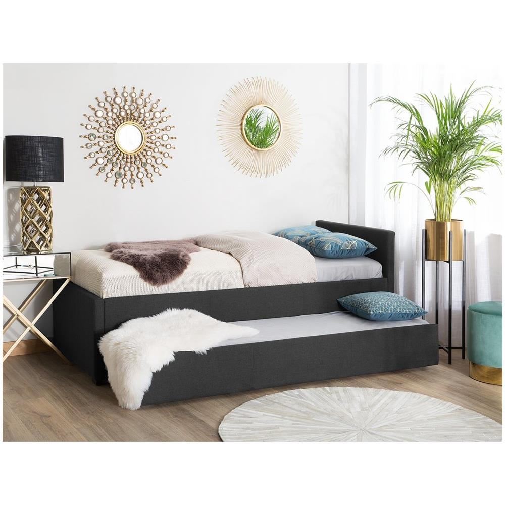 Letto Singolo Con Letto Estraibile In Tessuto Grigio Scuro 90x200 Cm Marmande - Foto 2