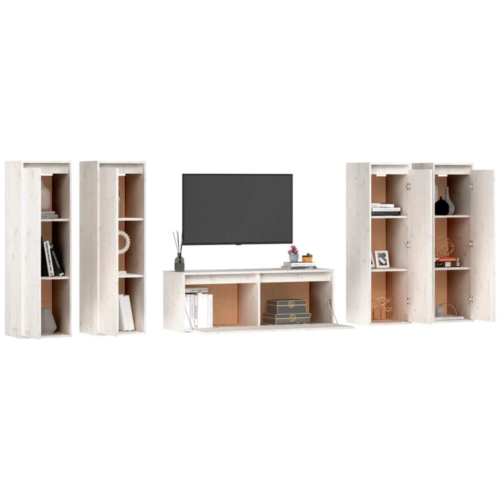 Mobili Porta Tv 5 Pz Bianchi In Legno Massello Di Pino - Foto 2