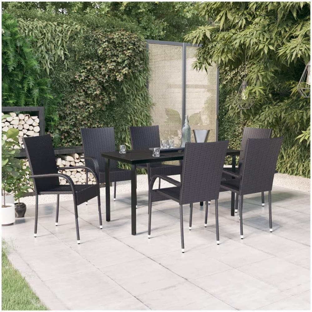 Set Mobili Da Pranzo Per Giardino 7 Pz Nero - Foto 1