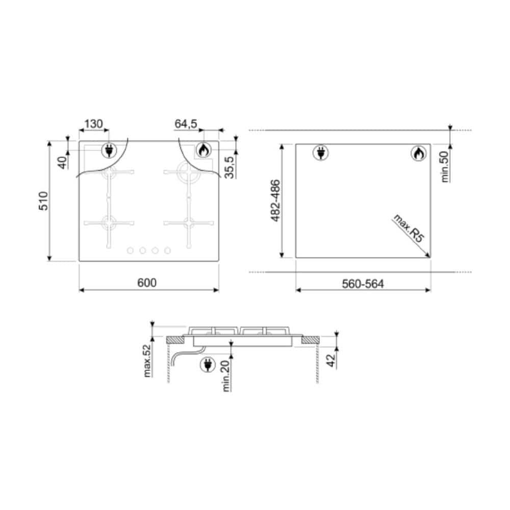 Piano Cottura PV264B a Gas 4 Fuochi Colore Nero - Foto 6