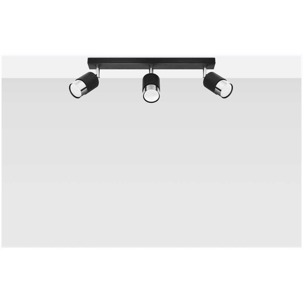 Sollux Lighting Lampada Da Soffitto Nero 3 Nero/cromo Sl.1066 - Moderno Lampade Da Soffitto Nero/cromato 18x45x5 Cm - Foto 2