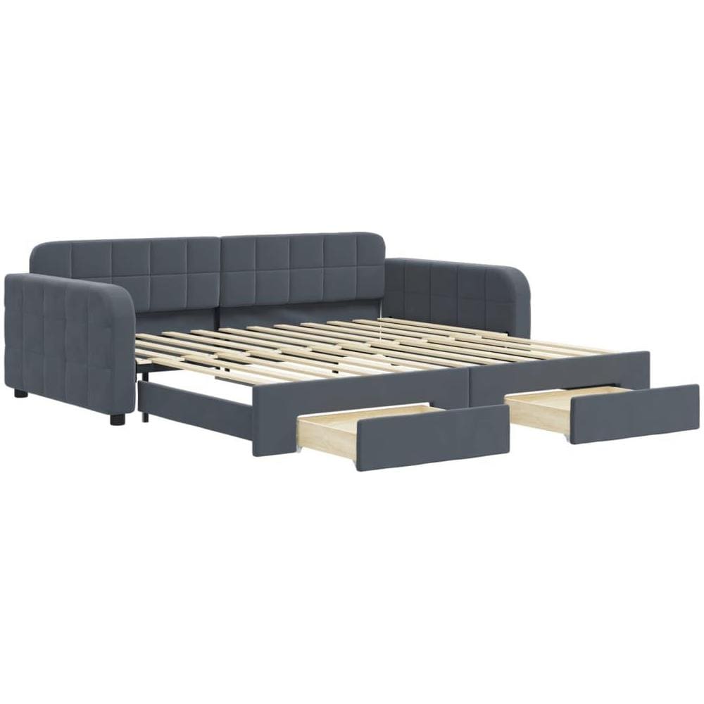 Divano Letto Estraibile Cassetti Grigio Scuro 100x200cm Velluto - Foto 1