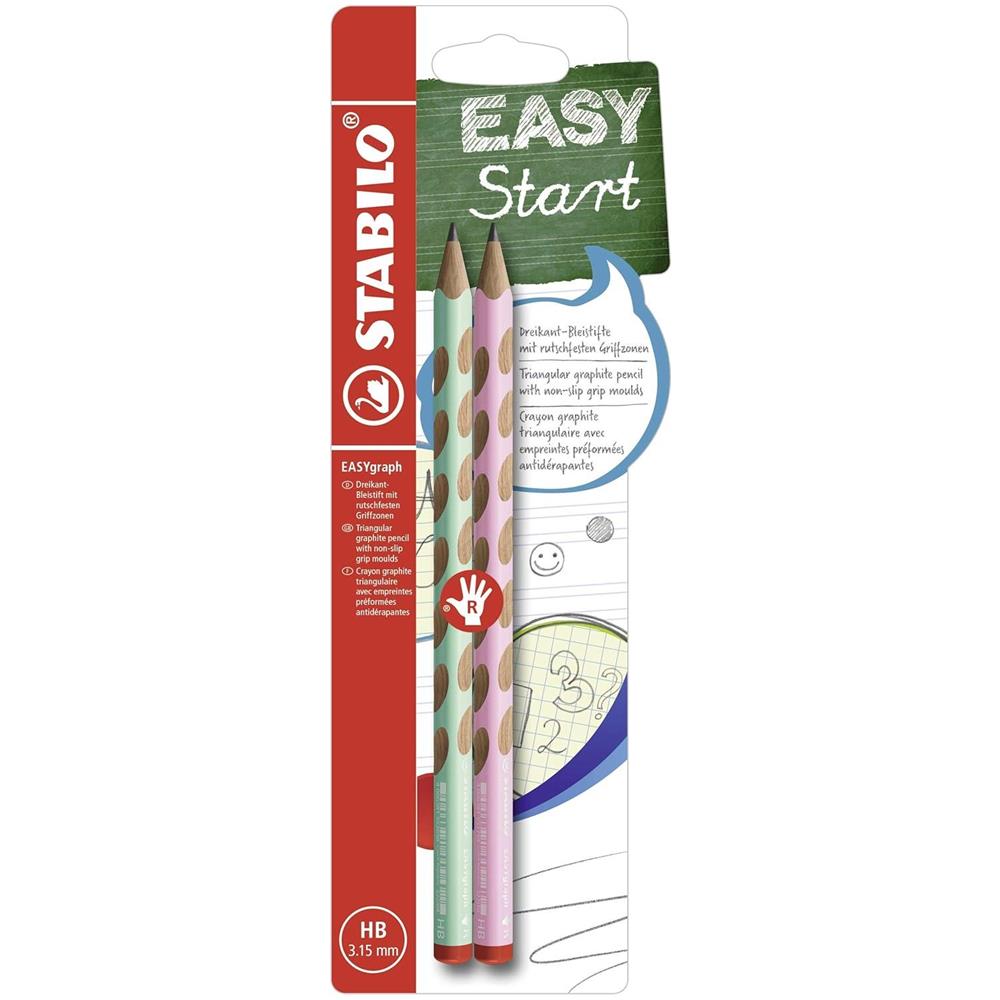 EASYgraph - Matita Ergonomica triangolare - per Destrimani - Verde e Rosa Pastel - Pack da 2 - Gradazione HB - Foto 1
