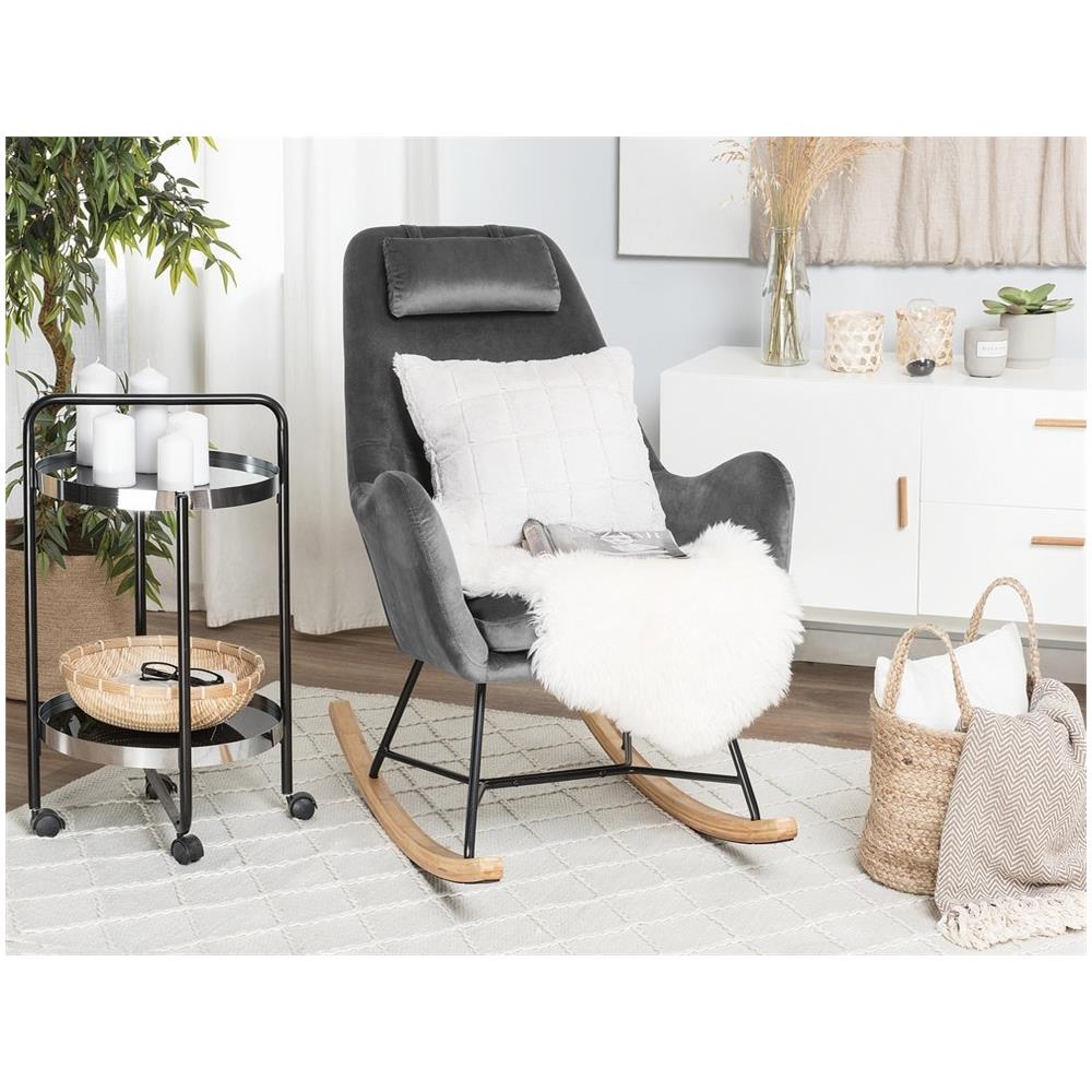 Sedia A Dondolo In Tessuto Grigio Scuro Arrie - Foto 2