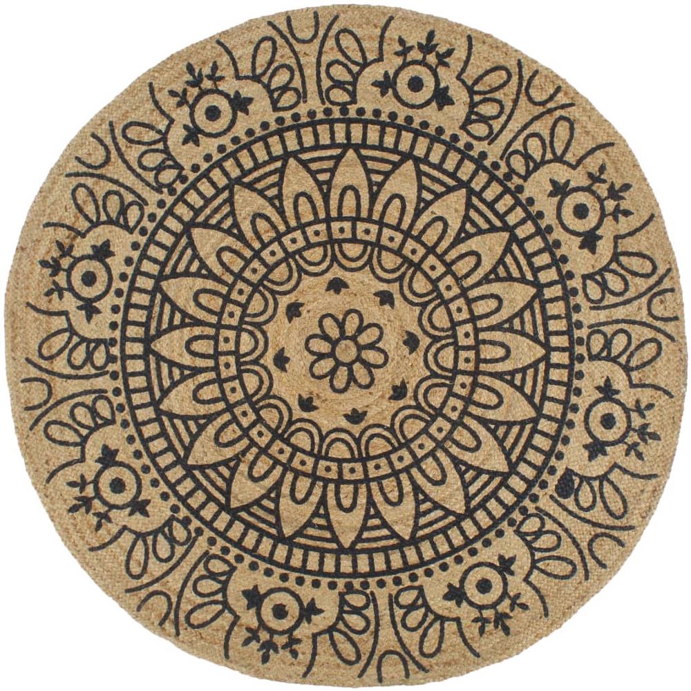 Tappeto Lavorato A Mano In Juta Con Stampa Blu Scuro 90 Cm - Foto 1