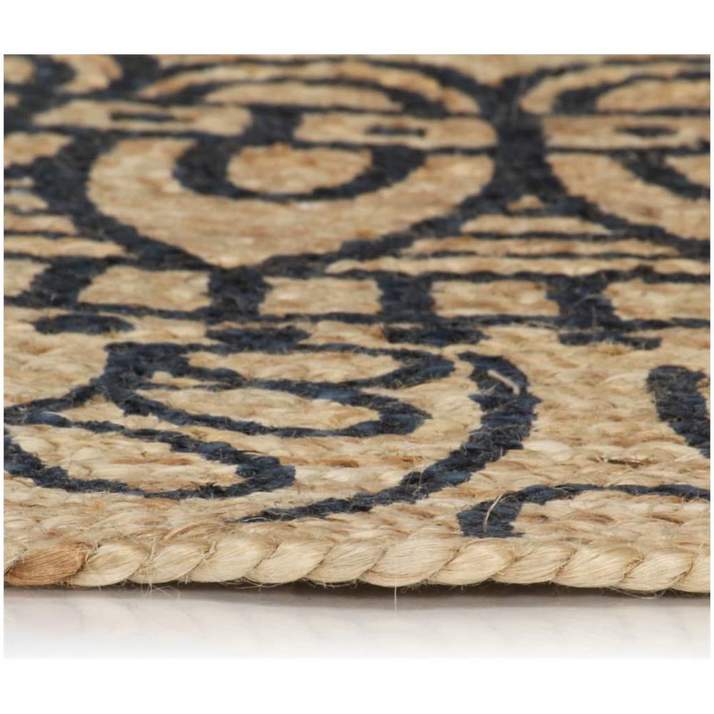 Tappeto Lavorato A Mano In Juta Con Stampa Blu Scuro 90 Cm - Foto 5