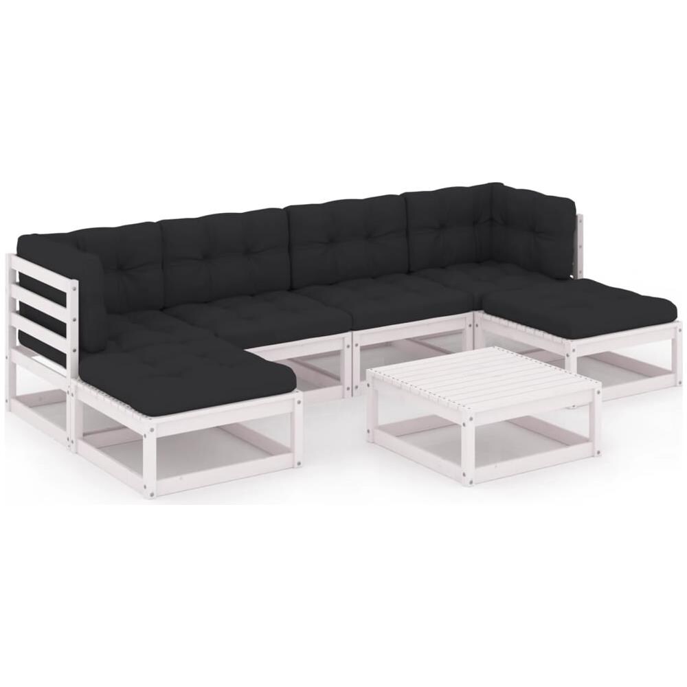 Set Divani Da Giardino 7 Pz Cuscini Legno Massello Pino Bianco - Foto 1