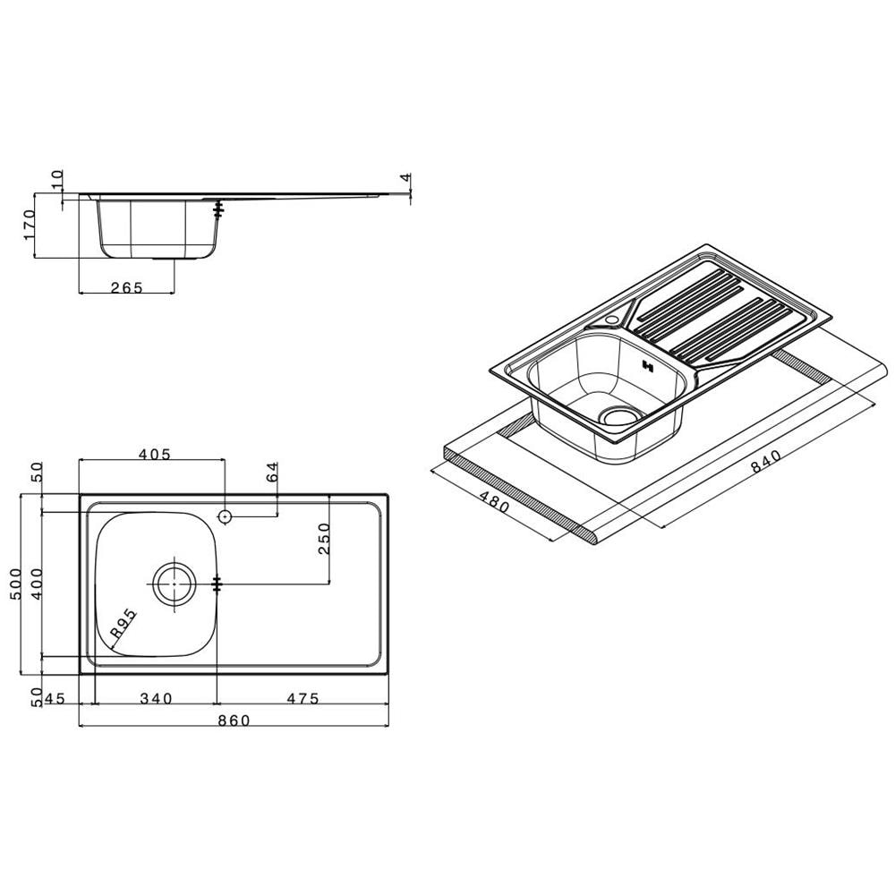 Lavello Cucina Vasca Con Gocciolatoio Dx Incasso Semifilo 50x86 Cm Acciaio  - Foto 2