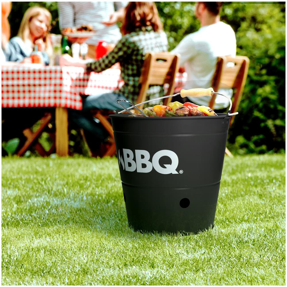 Grill Secchio Barbecue Con Griglia Bbq Giardino Picnic Campeggio Portatile Nero - Foto 2