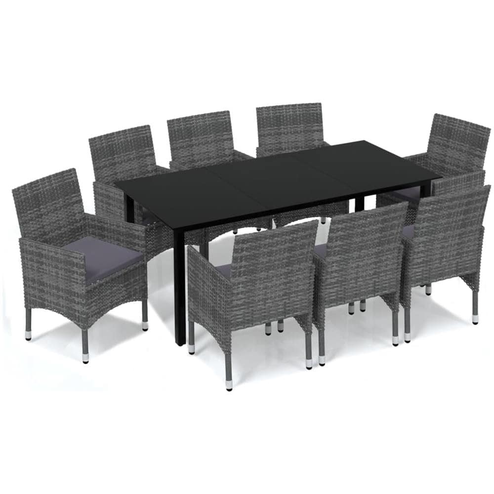 Set Pranzo Da Giardino 9 Pz Con Cuscini In Polyrattan Grigio - Foto 2