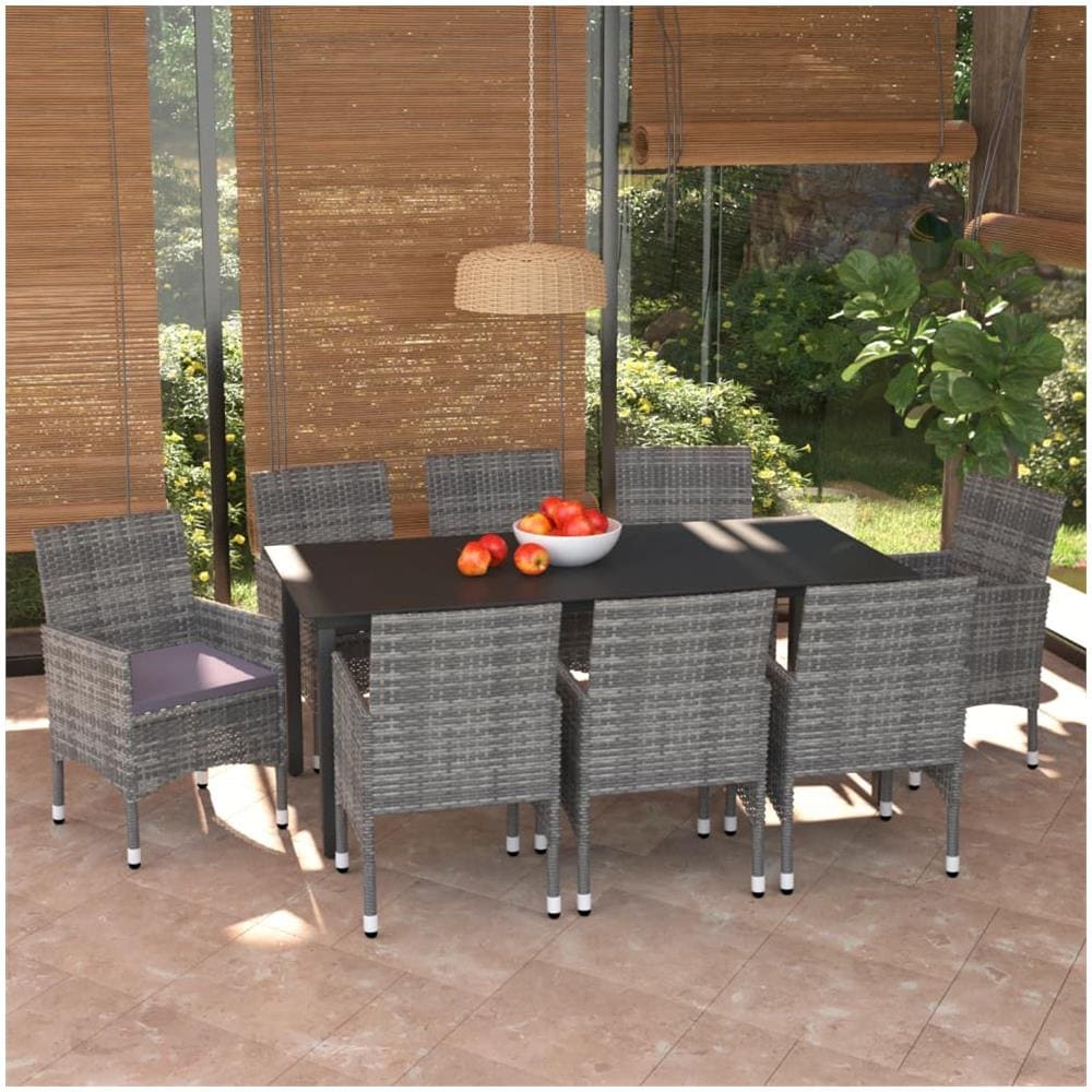Set Pranzo Da Giardino 9 Pz Con Cuscini In Polyrattan Grigio - Foto 1