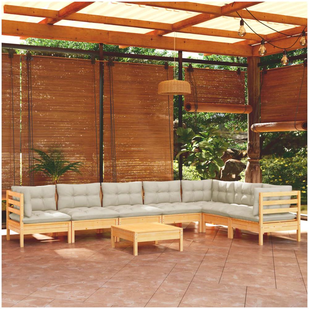 Set Divani Da Giardino 8 Pz Con Cuscini Crema In Massello Di Pino - Foto 1
