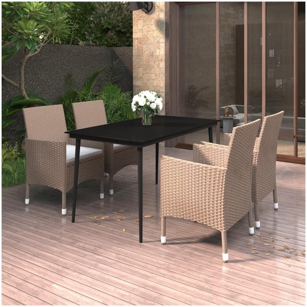 Set Da Pranzo Per Giardino 5 Pz Con Cuscini Polyrattan E Vetro - Foto 1
